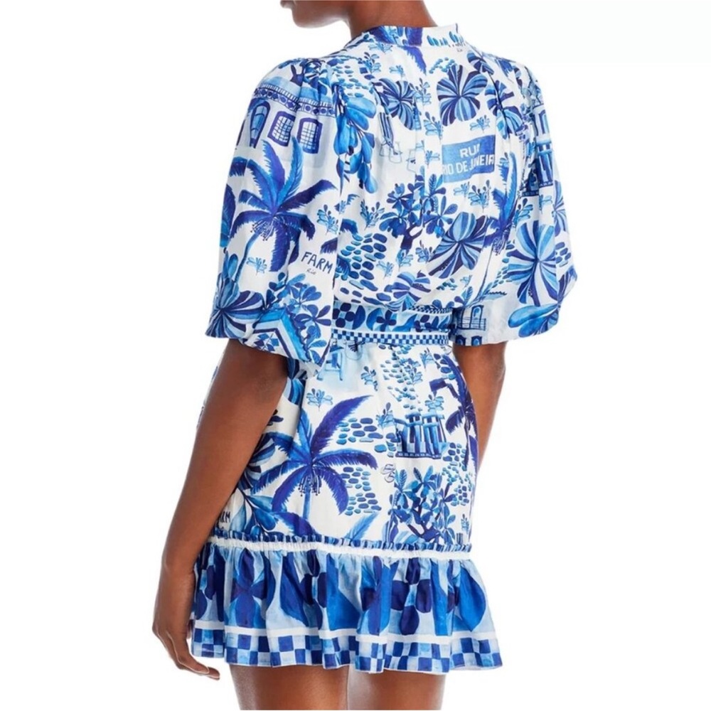 Farm Rio Blue and white Tropical Print Women's mini Dress - Picture 3 of 7